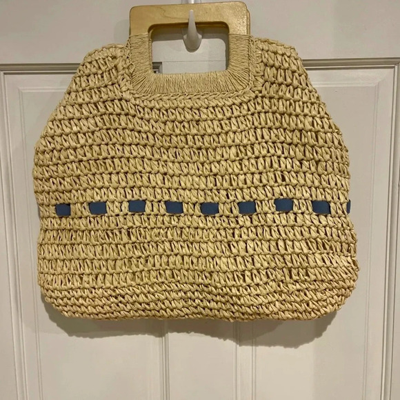 Women Straw Handbag Square Beach Bag Woven hand Bag Large Capacity Tote - Picture 2 of 4